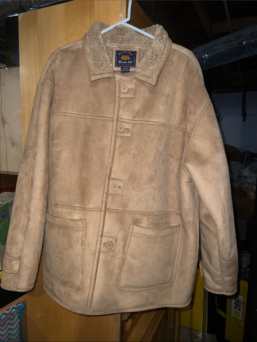 Route 66 Men's Tan Faux-Shearling Pea Coat